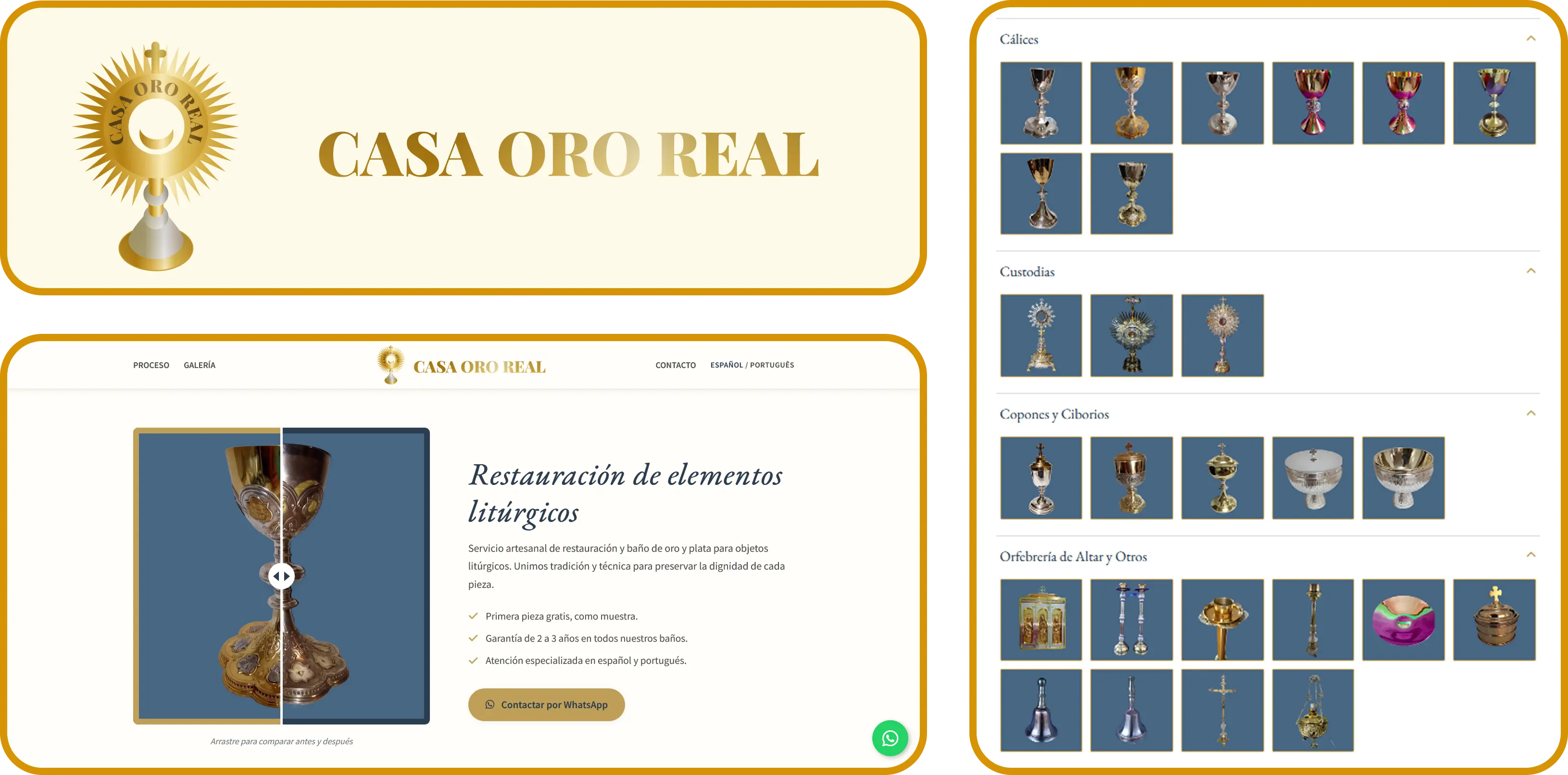 Isometric mockup of the Casa Oro Real website on a laptop and phone.