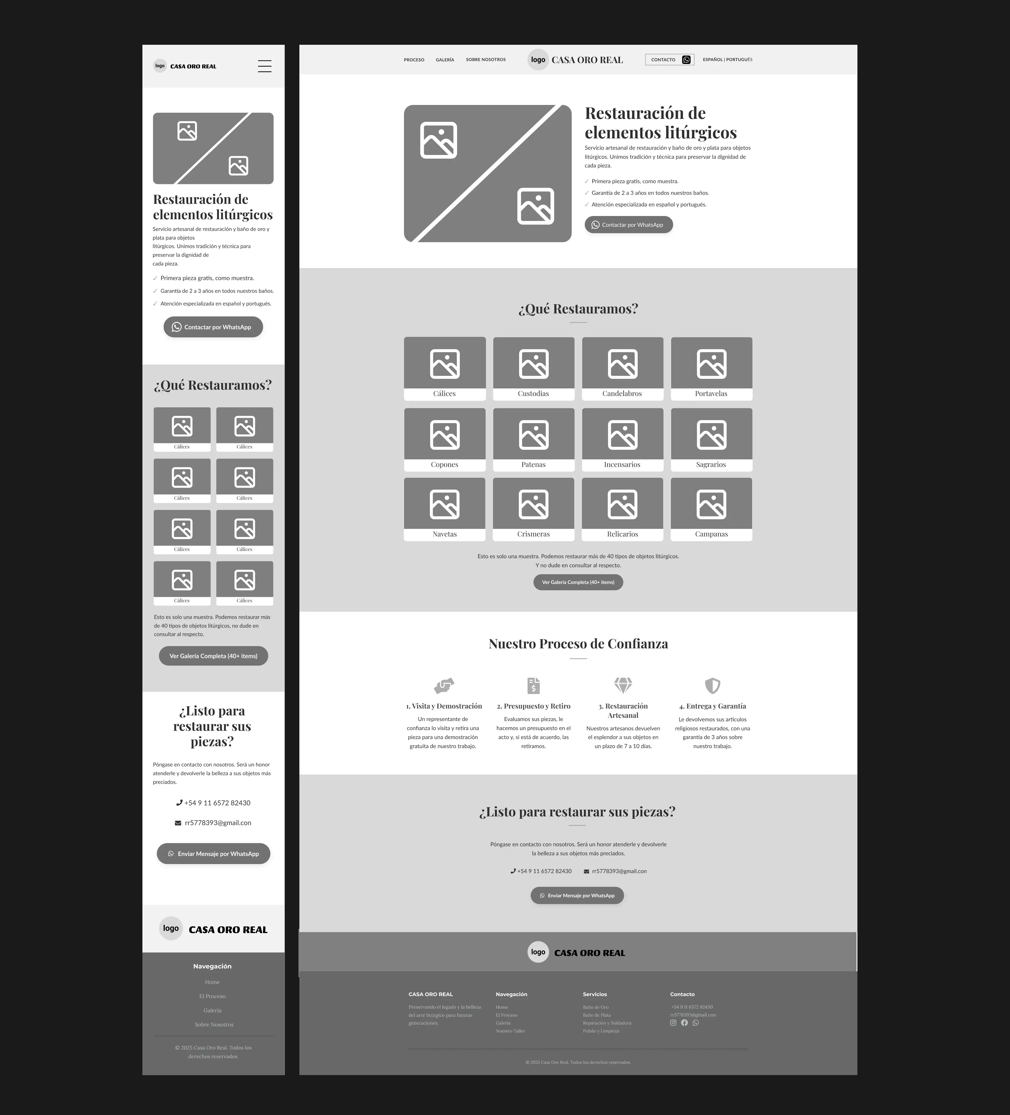 Wireframe of the Casa Oro Real homepage.