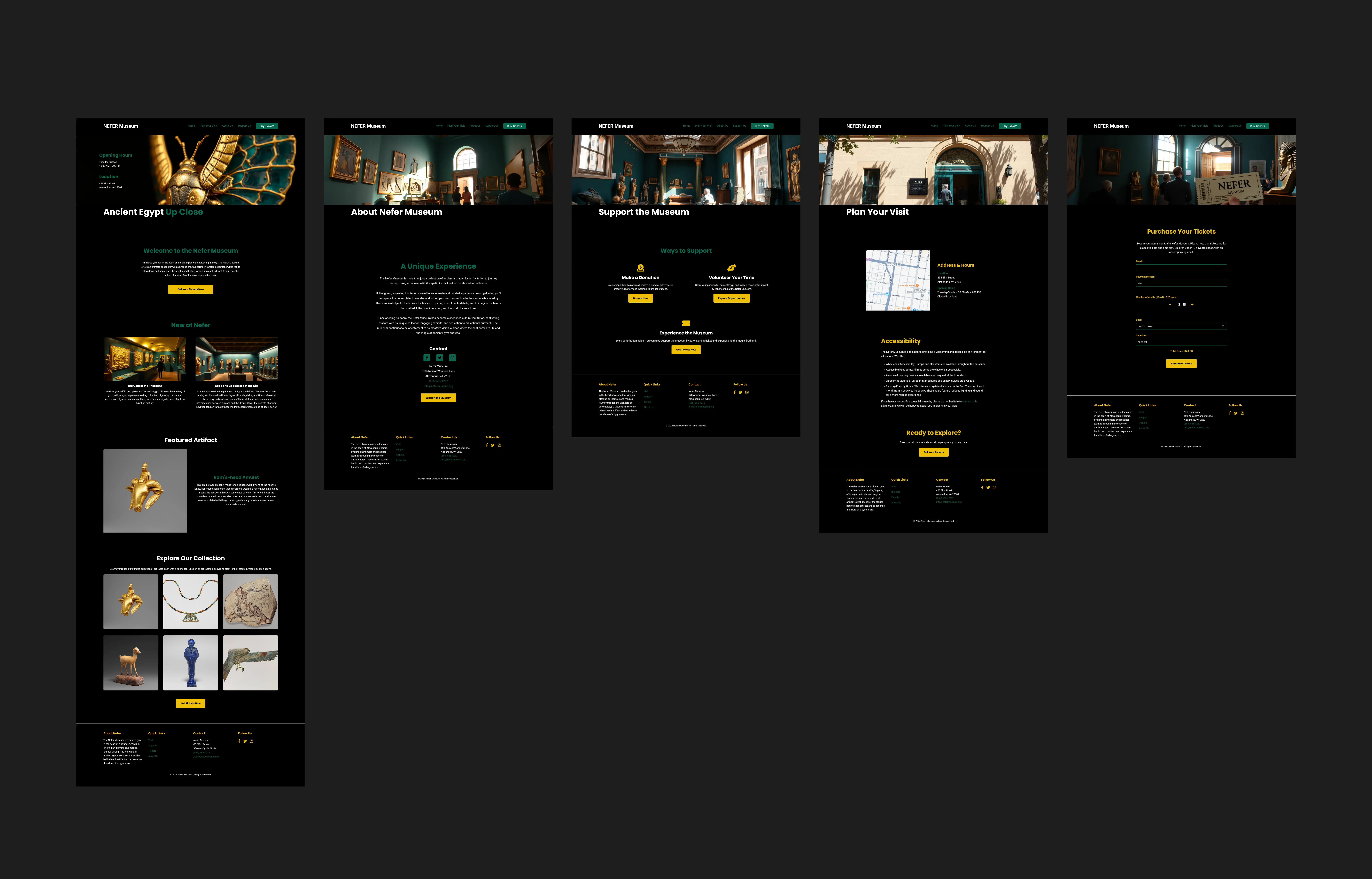 A gallery of the final UI screens for the Nefer Museum.