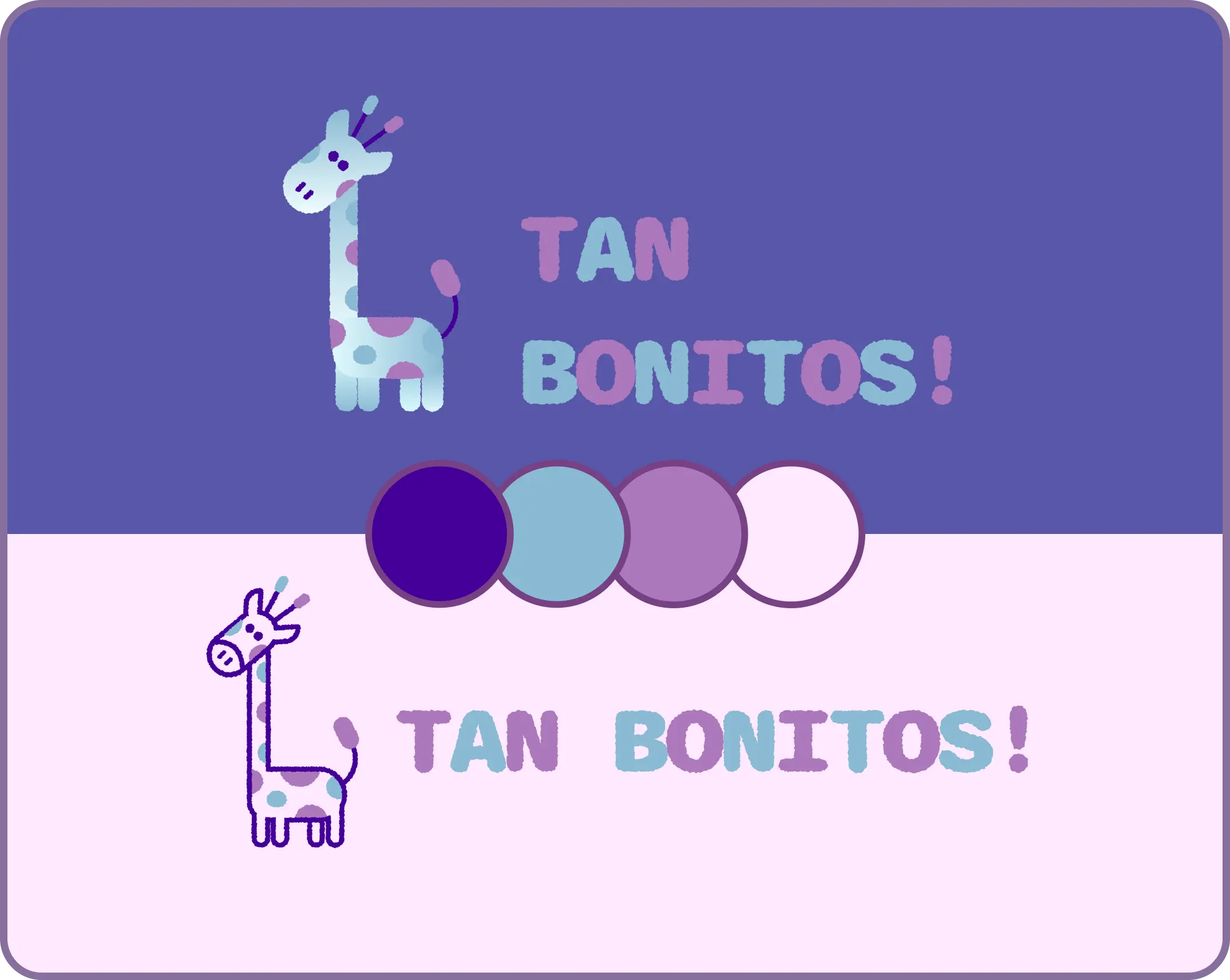 Brand identity for Tan Bonitos!, showing the giraffe logo, soft color palette, and typography.